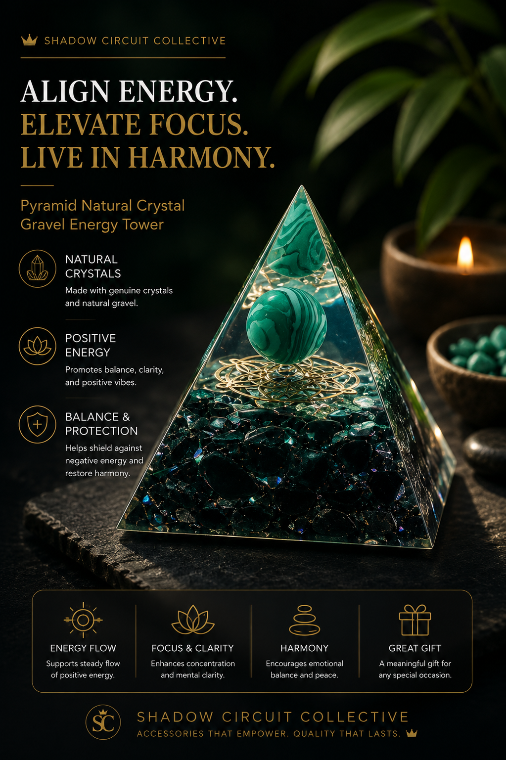 Illuminate Your Space & Inspire Positive Energy | Natural Crystal Pyramid Energy Tower Meditation Decor | Unique Home & Office Accent