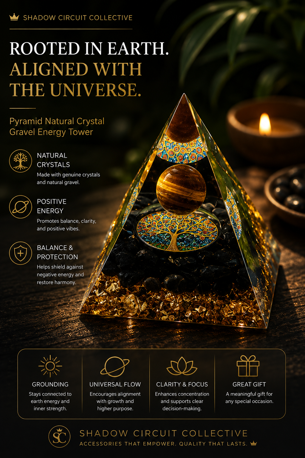 Illuminate Your Space & Inspire Positive Energy | Natural Crystal Pyramid Energy Tower Meditation Decor | Unique Home & Office Accent