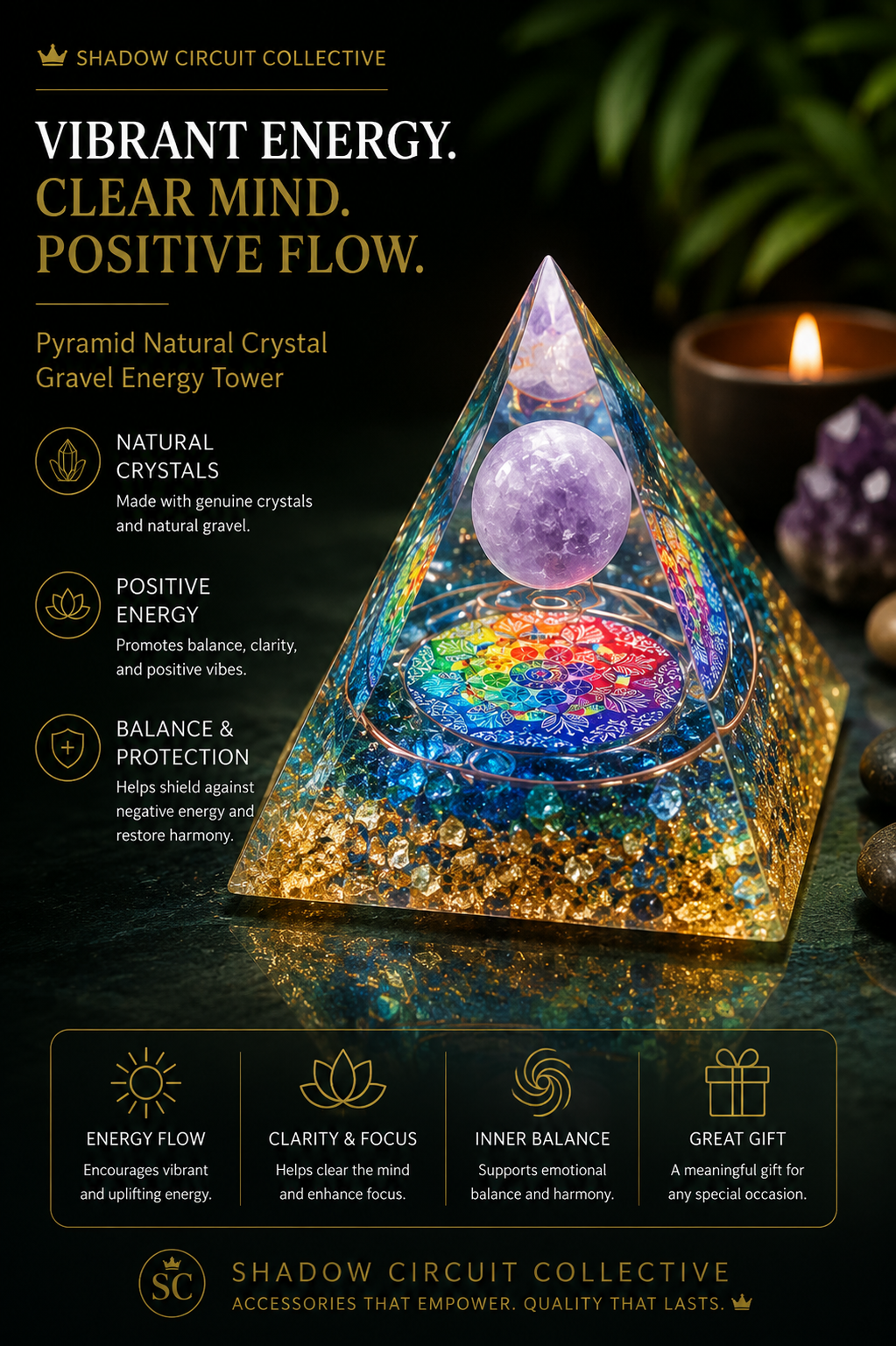 Illuminate Your Space & Inspire Positive Energy | Natural Crystal Pyramid Energy Tower Meditation Decor | Unique Home & Office Accent