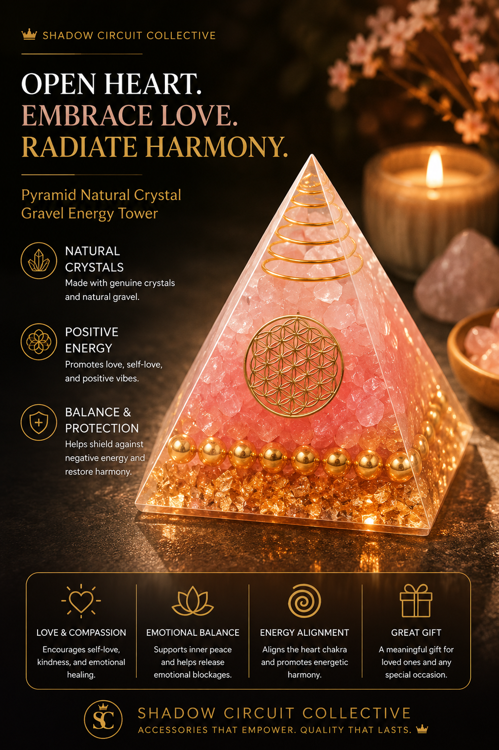 Illuminate Your Space & Inspire Positive Energy | Natural Crystal Pyramid Energy Tower Meditation Decor | Unique Home & Office Accent