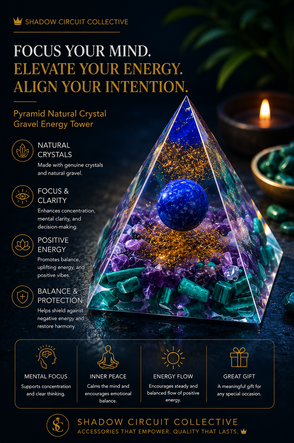 Illuminate Your Space & Inspire Positive Energy | Natural Crystal Pyramid Energy Tower Meditation Decor | Unique Home & Office Accent