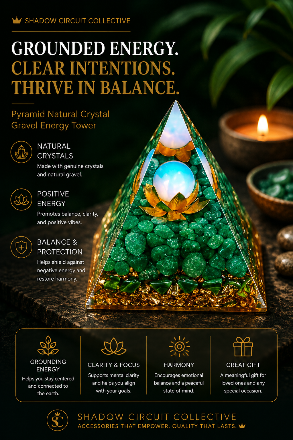 Illuminate Your Space & Inspire Positive Energy | Natural Crystal Pyramid Energy Tower Meditation Decor | Unique Home & Office Accent