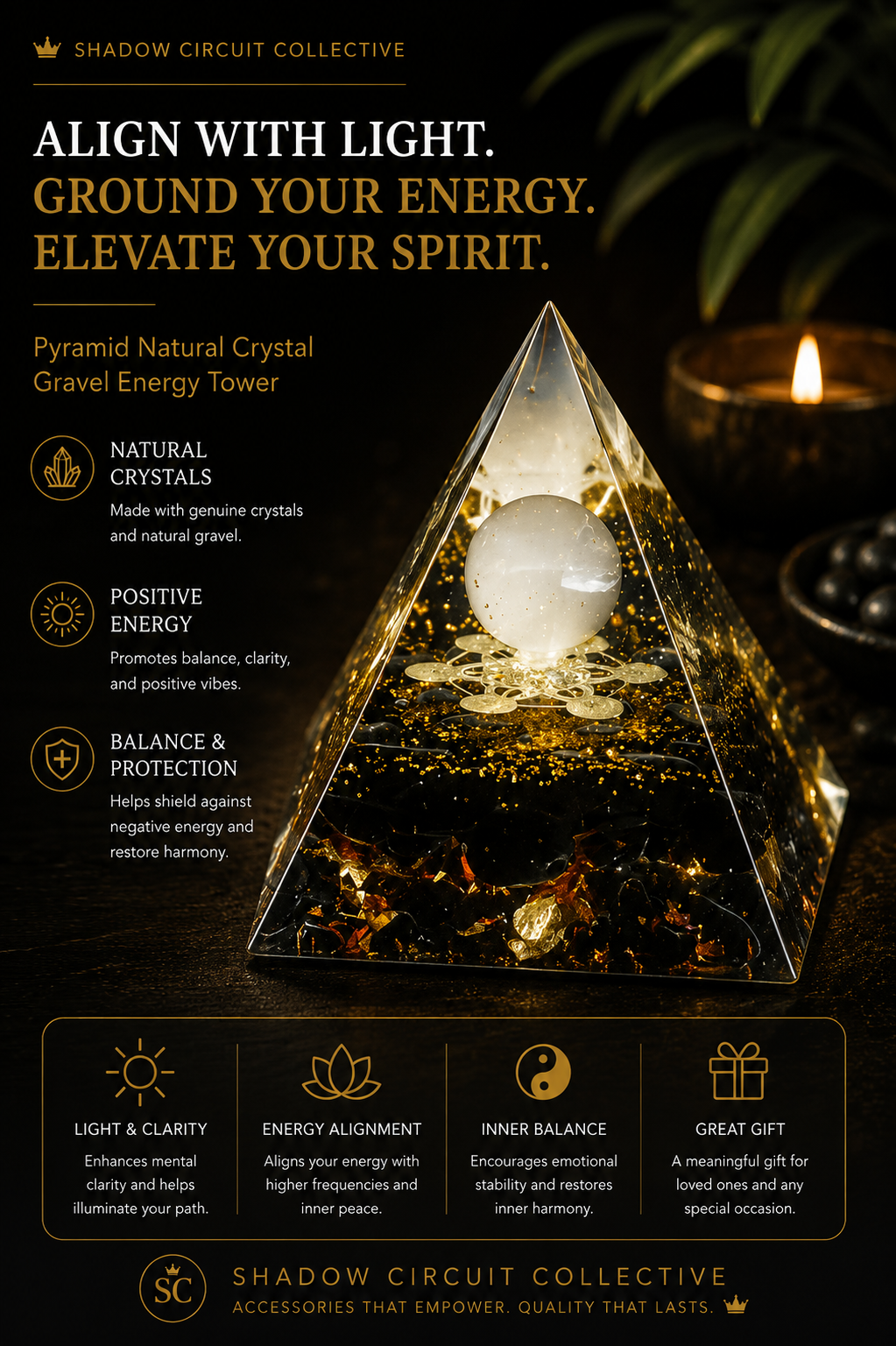 Illuminate Your Space & Inspire Positive Energy | Natural Crystal Pyramid Energy Tower Meditation Decor | Unique Home & Office Accent