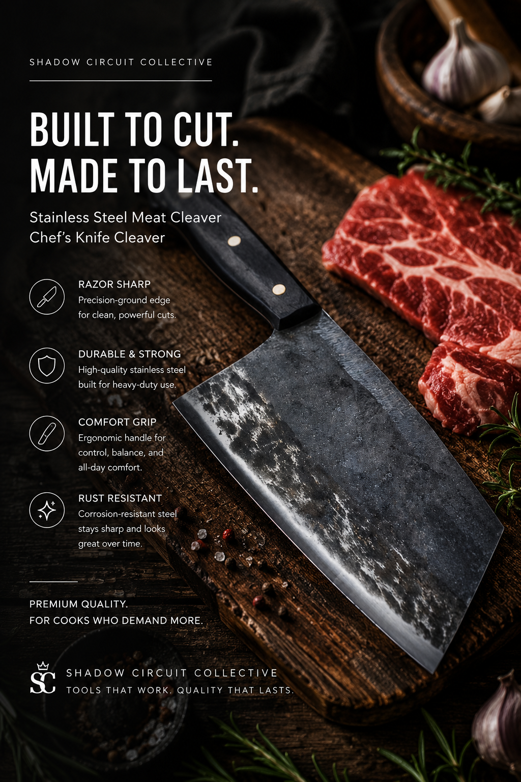Stop Struggling with Tough Cuts | Hand-Forged Stainless Steel Meat Cleaver for Meat, Bones & BBQ