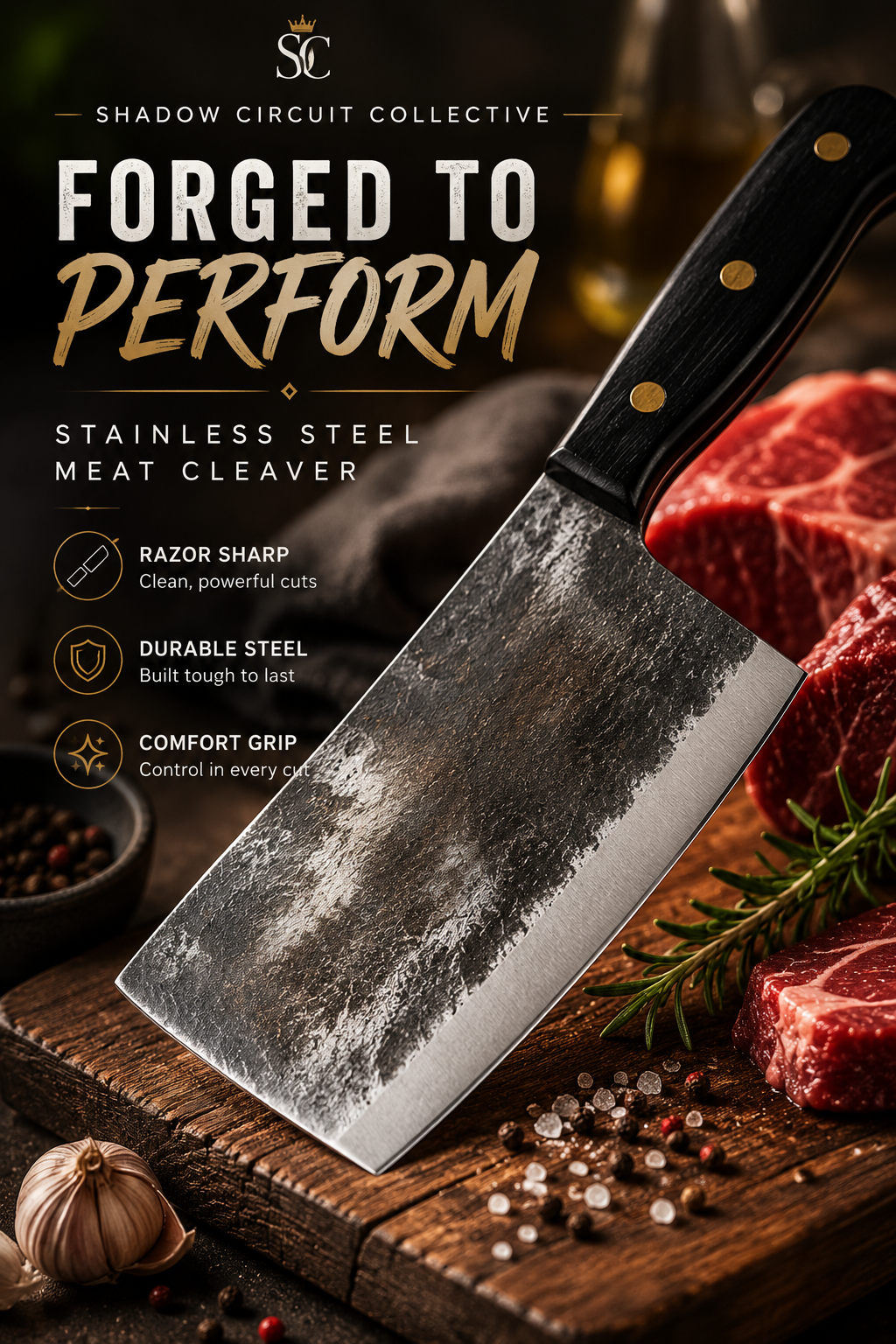 Stop Struggling with Tough Cuts | Hand-Forged Stainless Steel Meat Cleaver for Meat, Bones & BBQ
