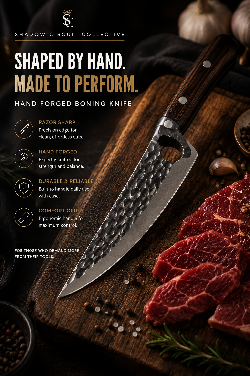 Stop Struggling with Dull Knives | Hand-Forged Boning Knife & Leather Sheath Set