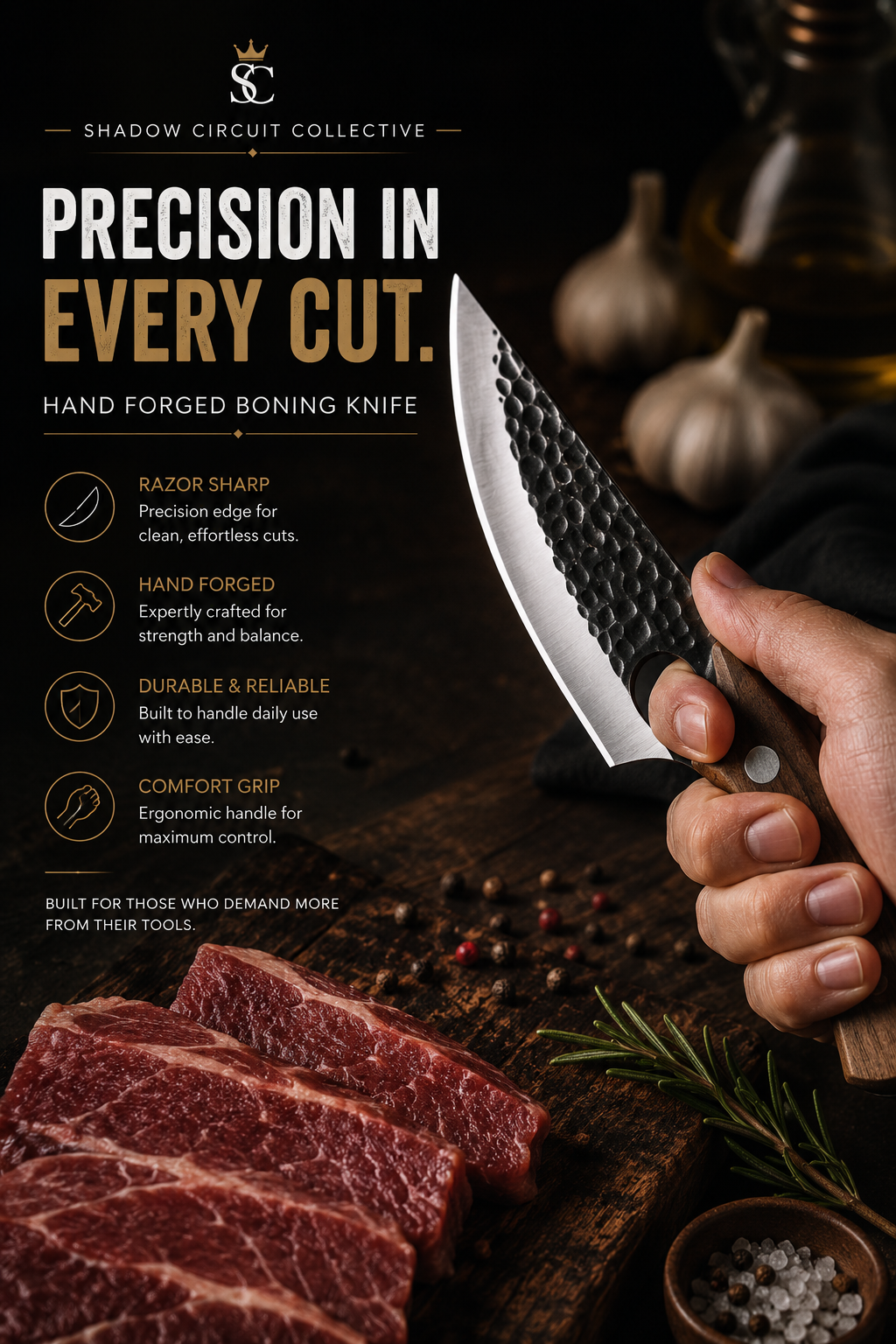 Stop Struggling with Dull Knives | Hand-Forged Boning Knife & Leather Sheath Set