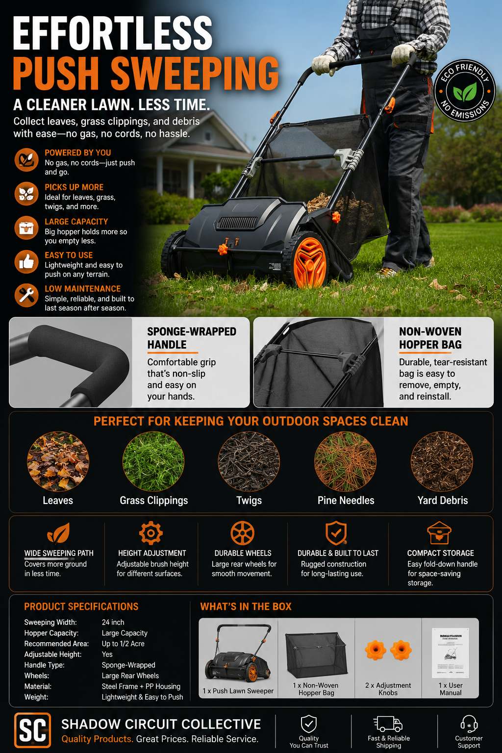 Clean Your Yard in Half the Time | 21” Manual Push Lawn Sweeper with Large Hopper