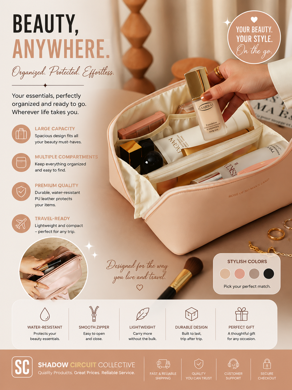 Stop Digging for Your Makeup! Stay Organized Anywhere with This Large Capacity Travel Cosmetic Bag