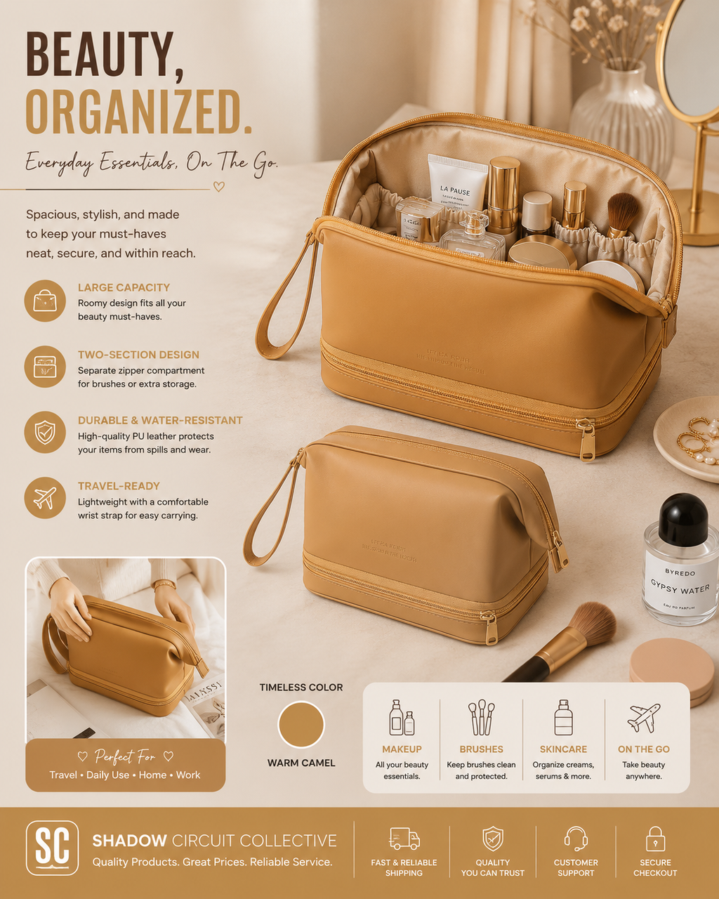 Stop Digging for Your Makeup! Stay Organized Anywhere with This Large Capacity Travel Cosmetic Bag