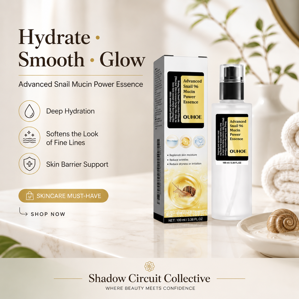 Dry, Dull Skin Rescue | Advanced Snail 96 Mucin Hydrating Facial Essence for Smoother, Glowing Skin