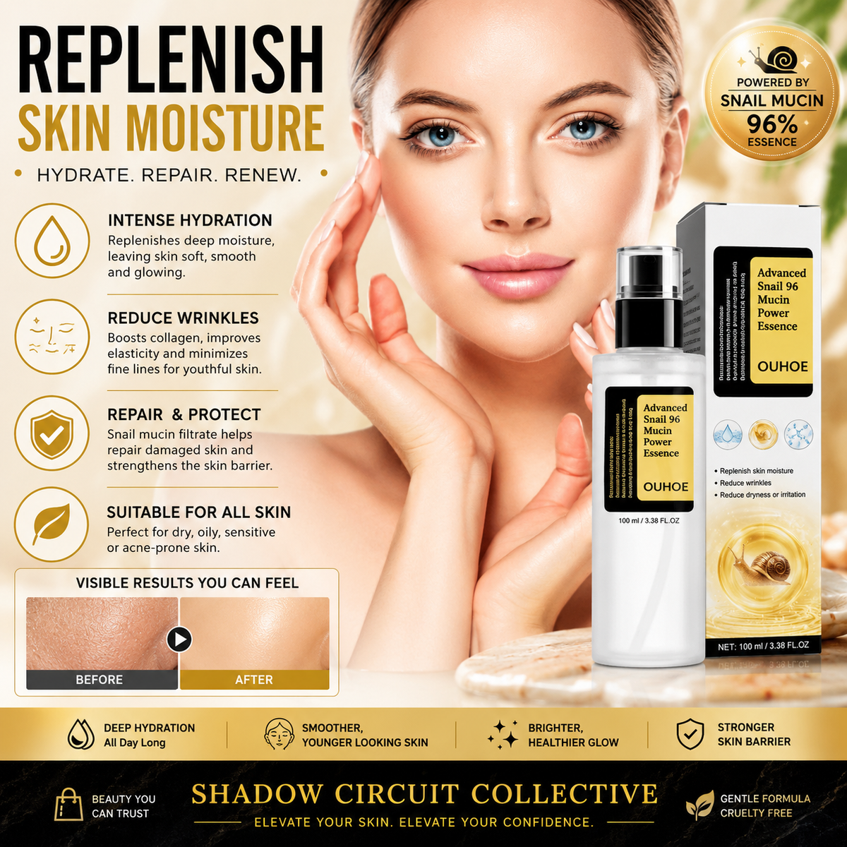 Dry, Dull Skin Rescue | Advanced Snail 96 Mucin Hydrating Facial Essence for Smoother, Glowing Skin