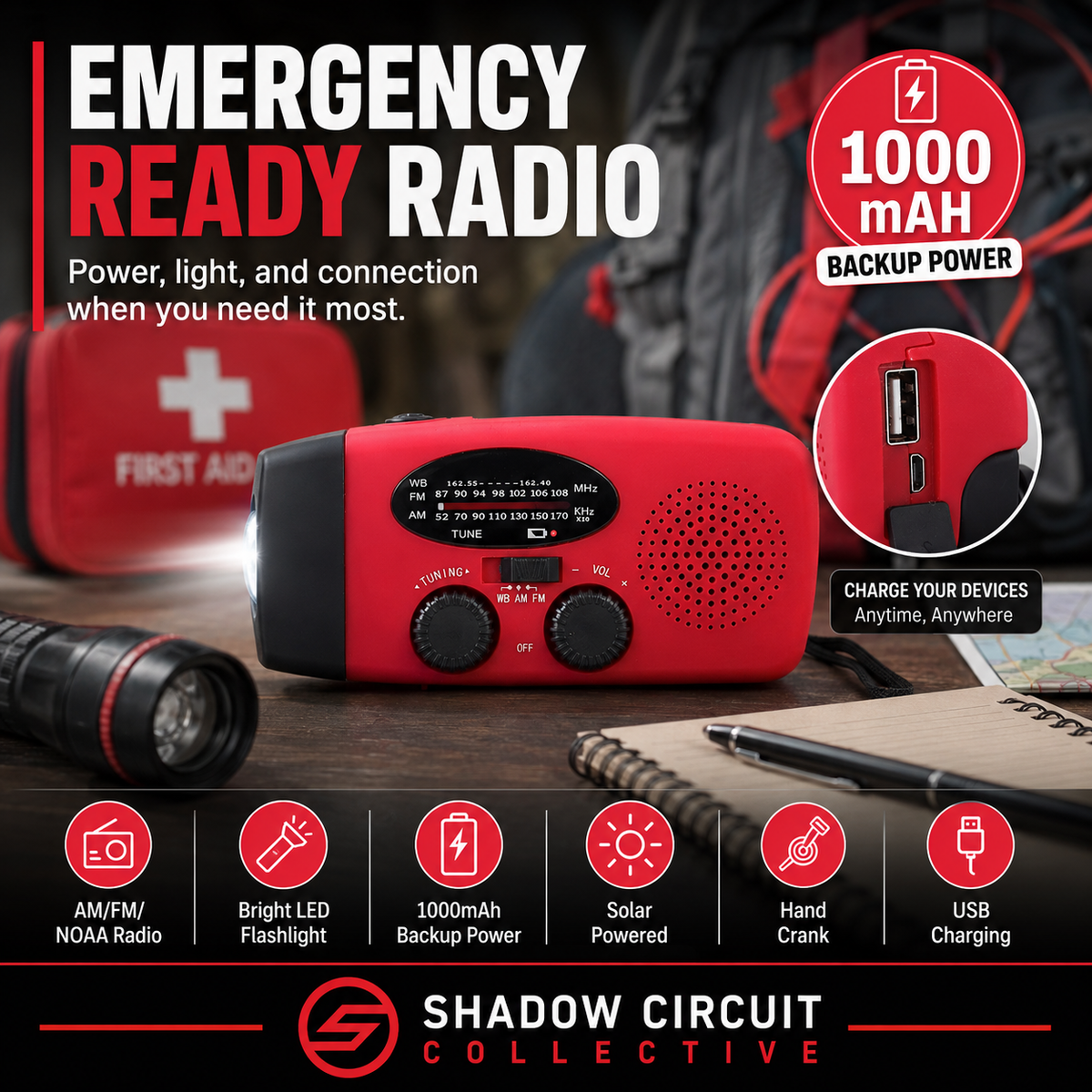 Stay Powered When the Grid Goes Down | Compact Solar Hand-Crank Emergency Radio