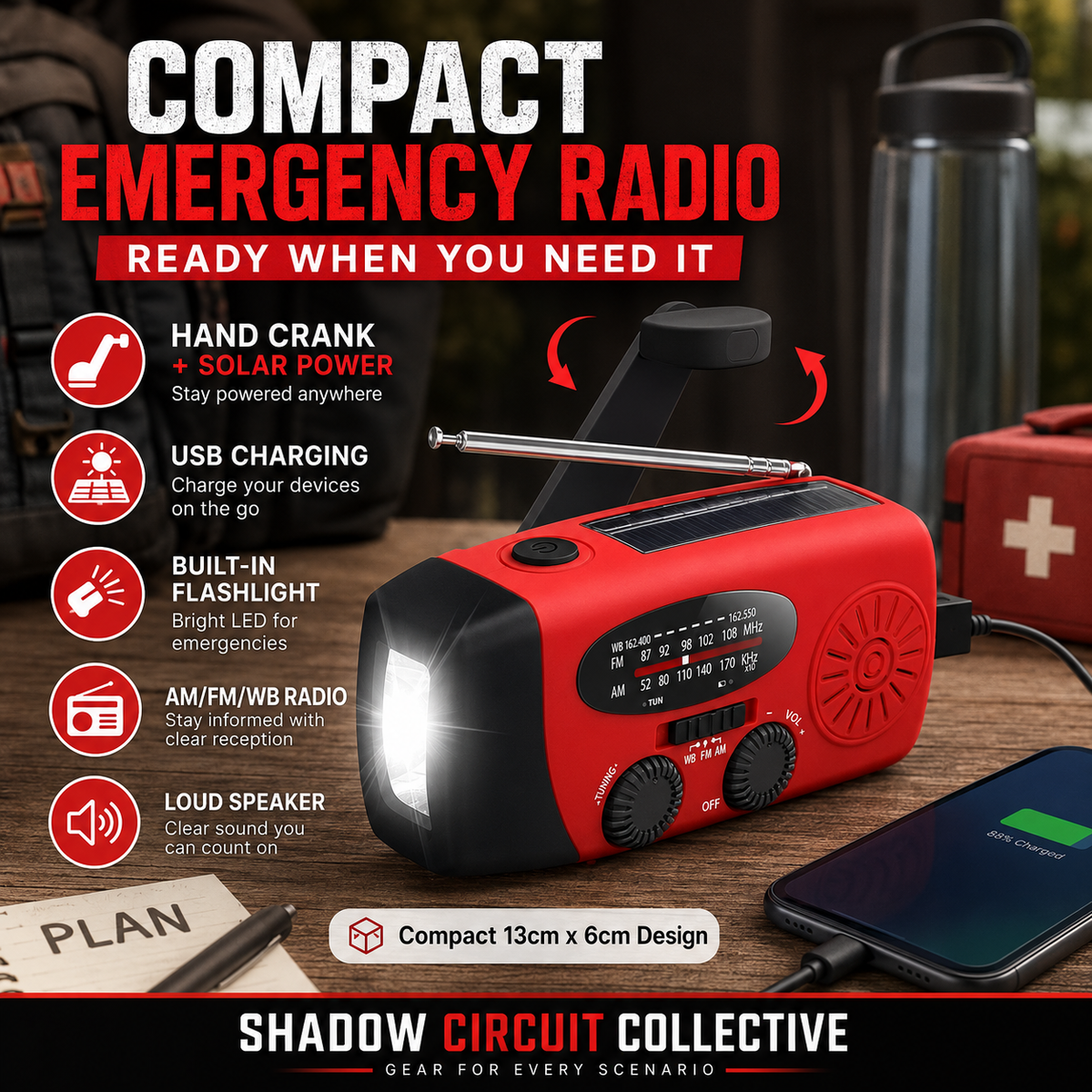 Stay Powered When the Grid Goes Down | Compact Solar Hand-Crank Emergency Radio