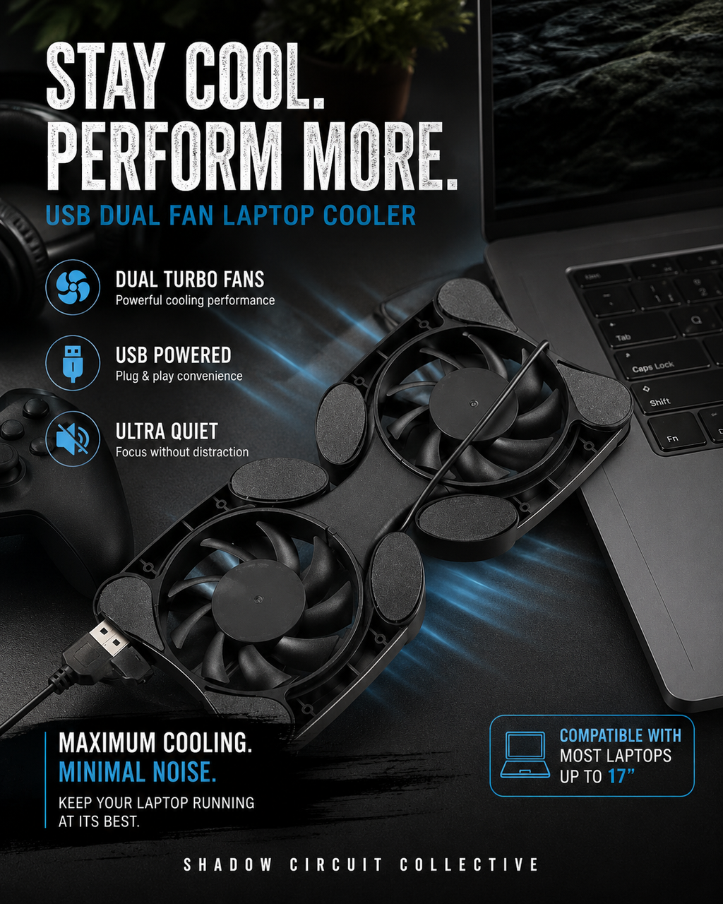 Dual USB Cooling Fan Pad Foldable Slim Fans Cooler Stand For Laptop PC Notebook
