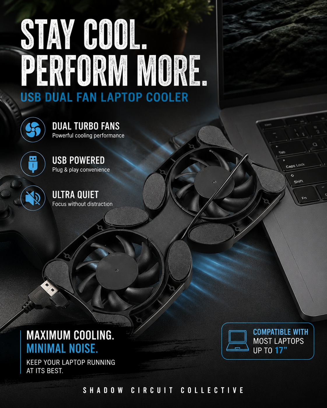 Dual USB Cooling Fan Pad Foldable Slim Fans Cooler Stand For Laptop PC Notebook