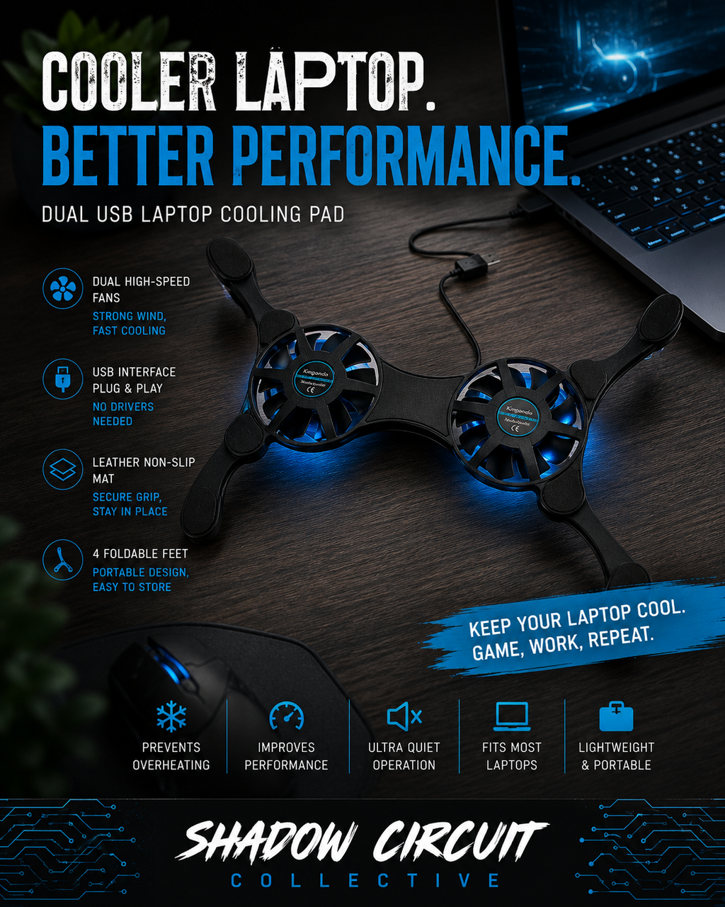 Dual USB Cooling Fan Pad Foldable Slim Fans Cooler Stand For Laptop PC Notebook