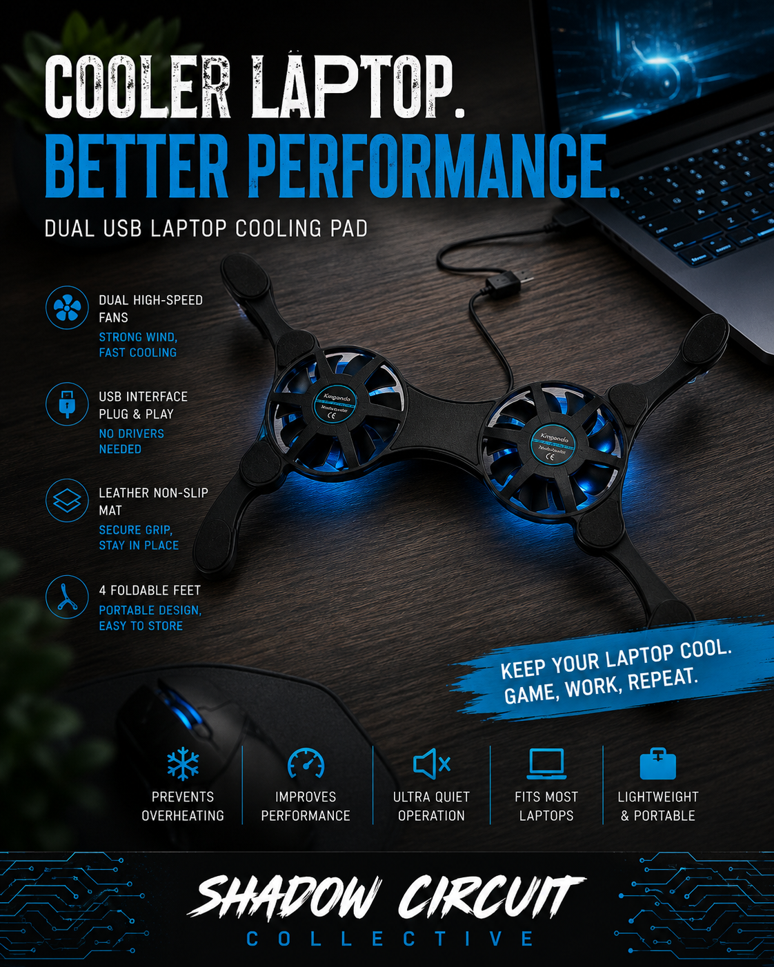 Dual USB Cooling Fan Pad Foldable Slim Fans Cooler Stand For Laptop PC Notebook