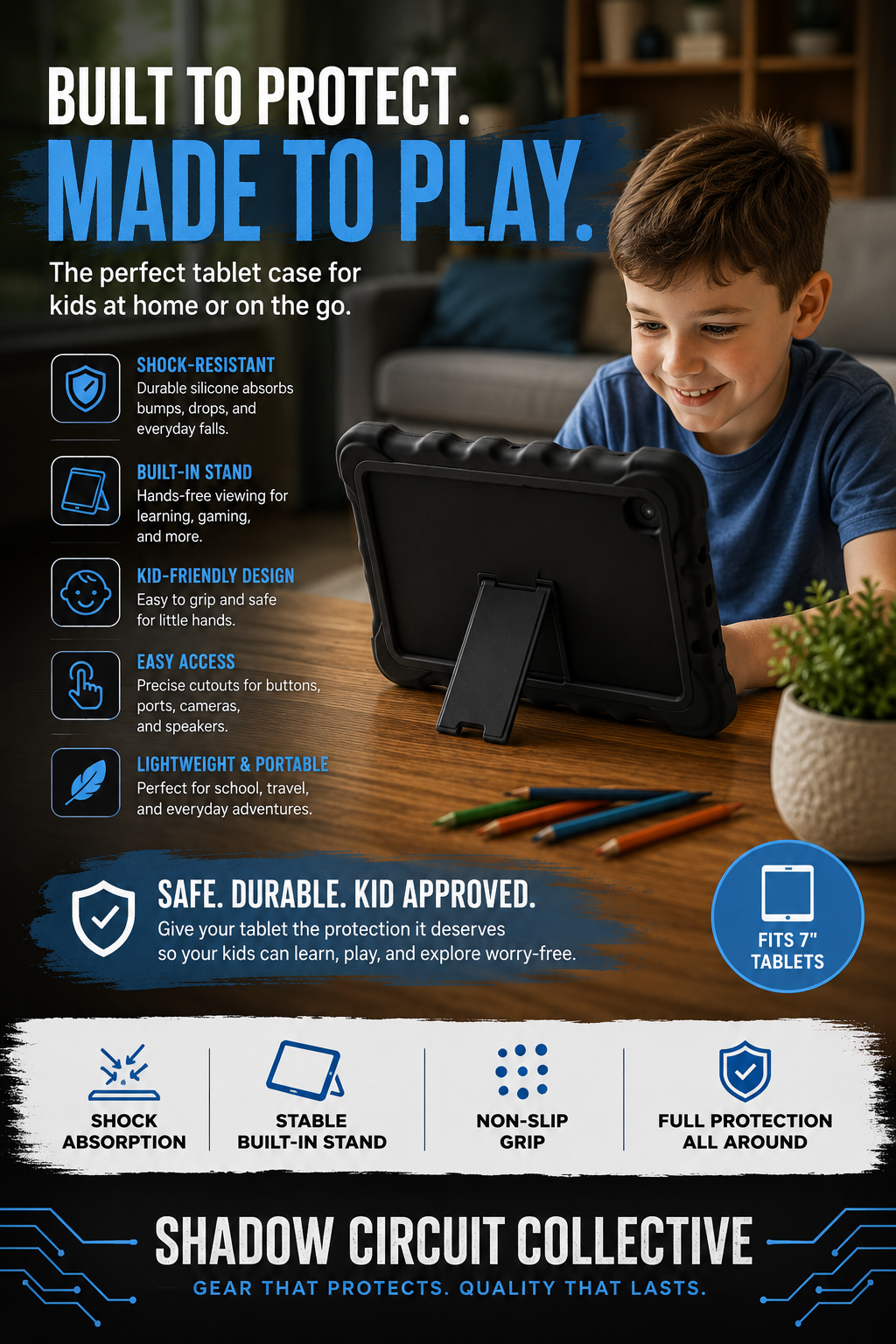 Shock-Resistant Silicone Tablet Case With Built-In Stand for 7-Inch Tablets