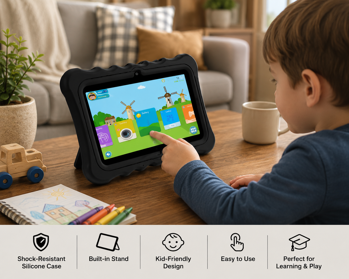 Shock-Resistant Silicone Tablet Case With Built-In Stand for 7-Inch Tablets